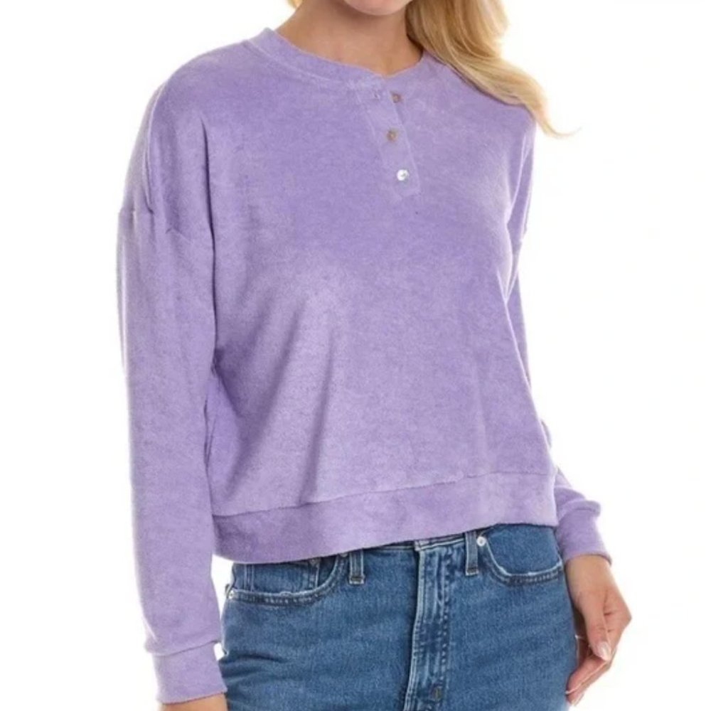 NWT Donni Purple Henley Terry Cloth Sweatshirt